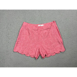 Boden Scalloped‎ Hem Shorts Womens 6 Pink Side Zipper Lined 100% Linen